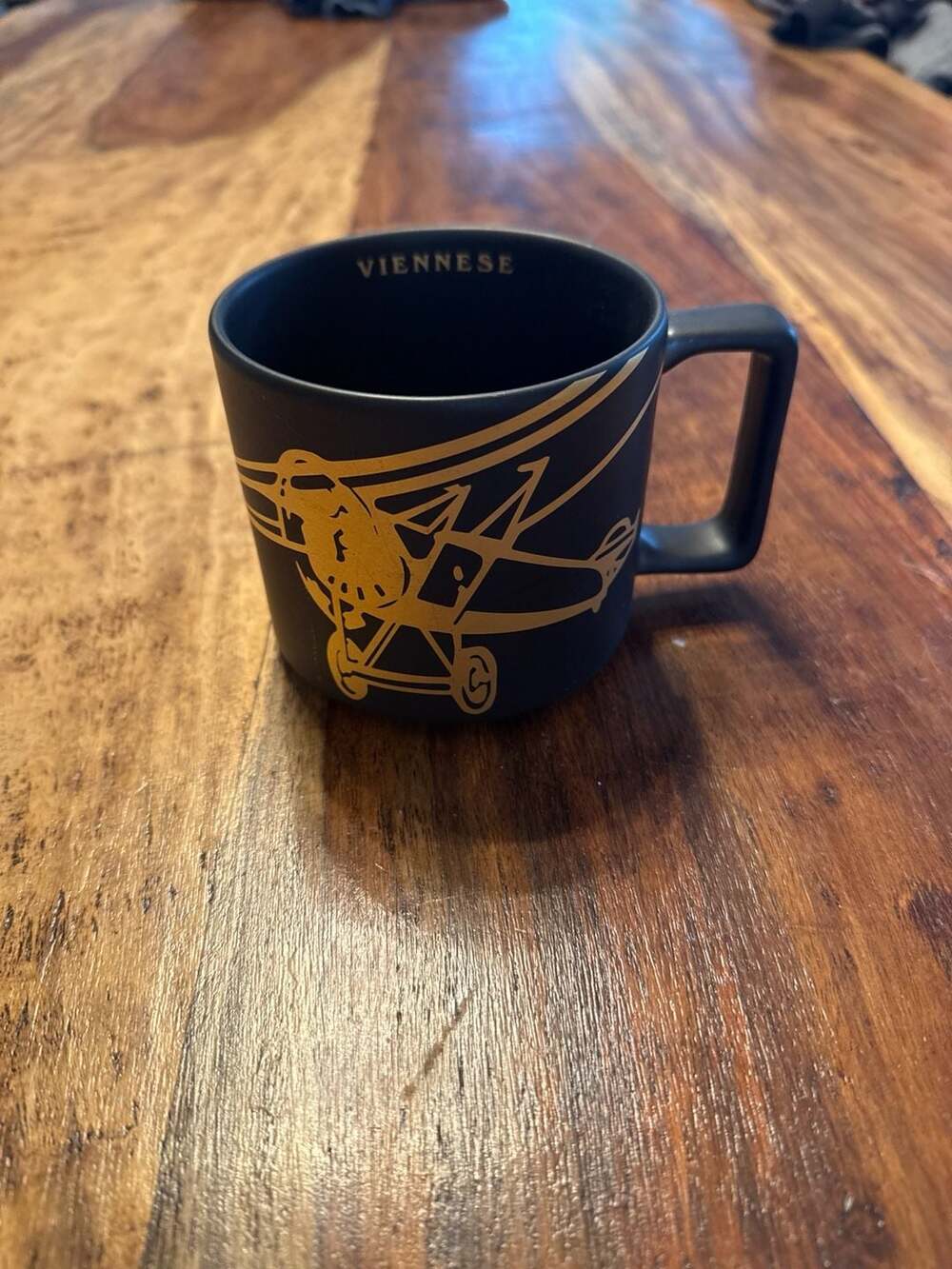 Starbucks 2016 Viennese Coffee Bi-Plane Airplane Matte Black & Gold Mug 14 oz